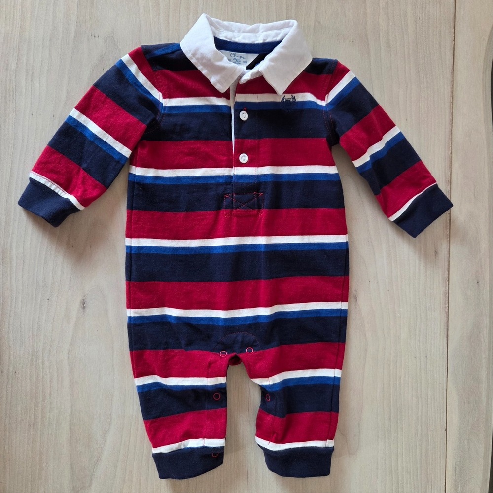 Chaps Baby Boy Polo Rugby Striped One Piece Size 3mos Preppy